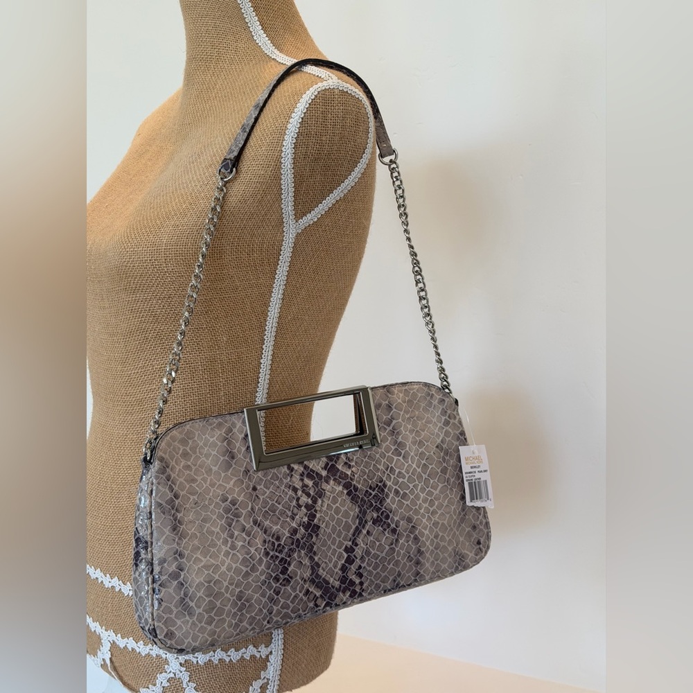 Michael Kors Snake Print Shoulder Bag - Gray and Black
